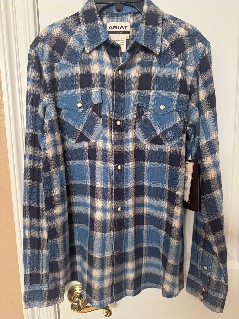 Ariat boys  Light and Dark Blue Plaid Western Button-Down Shirt